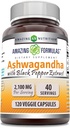 Amazing Formulas Ashwagandha Root with Black Pepper Extract Supplement TEN 2100 Mg Por Serving Silencio Veggie Capsules Supplement TEN Non-GMO TEN Gluten-Free TEN Made in USA (1 Pack, 120 Cuenta)