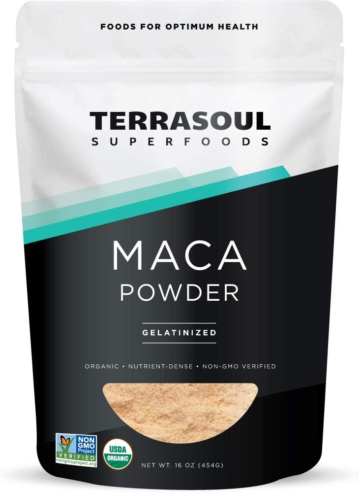 Superalimentos Terrasoul Ecológicos Gelatinized Maca Powder, 16 Oz, Equilibrio de Hormonas, Boost de Energía y Smoothies Superalimentarios con Maca Root Peruano, Gelatinized for Easy Digestion