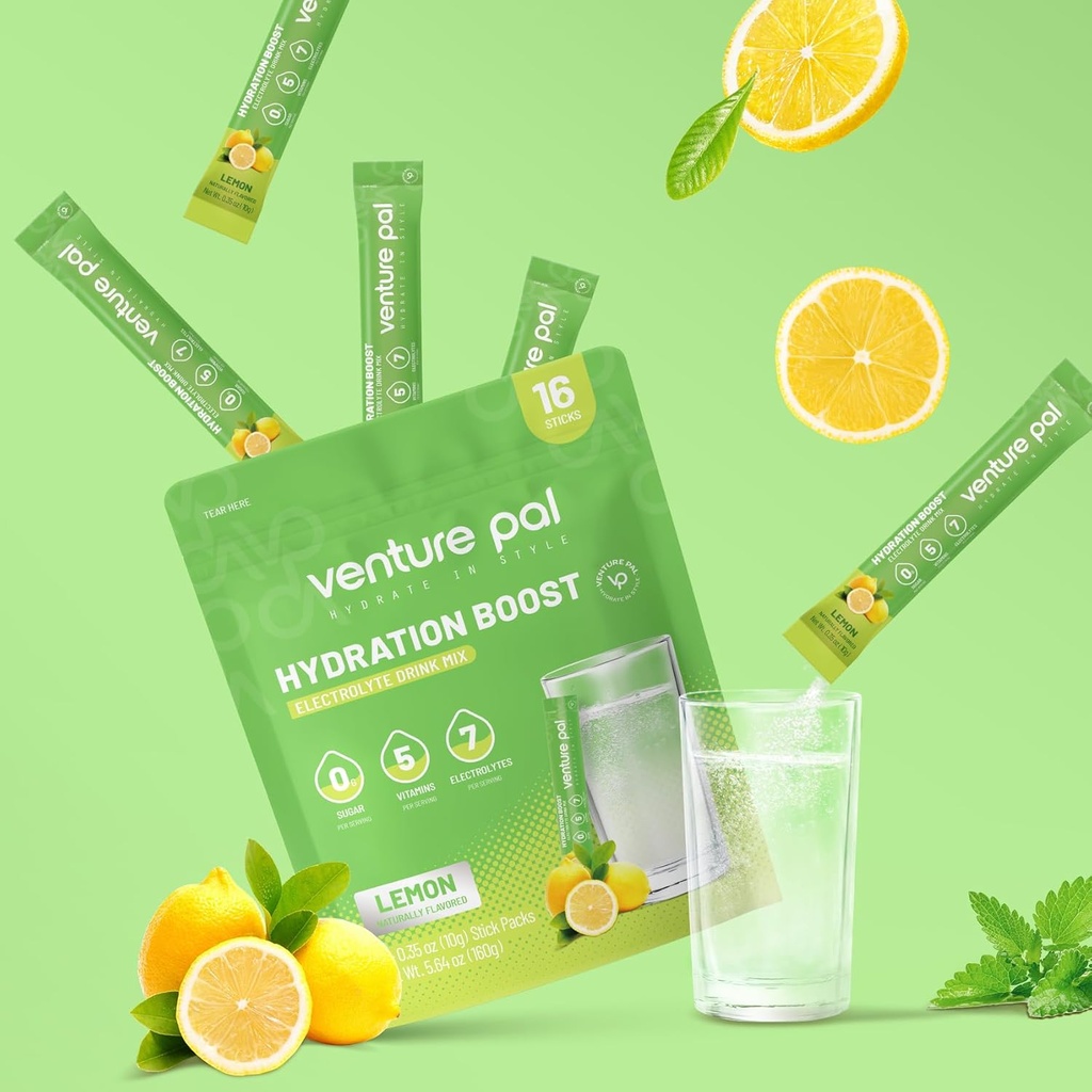 Venture Pal Sugar Free Electrolyte Powder Packets - Liquid Daily IV Drink Mix for Rapid Hydration " Party Recovery TEN 5 Vitaminas " 7 Electrolytes Anterior Keto Friendly ← Non-GMO TEN Certified Vegan TEN 16 Sticks