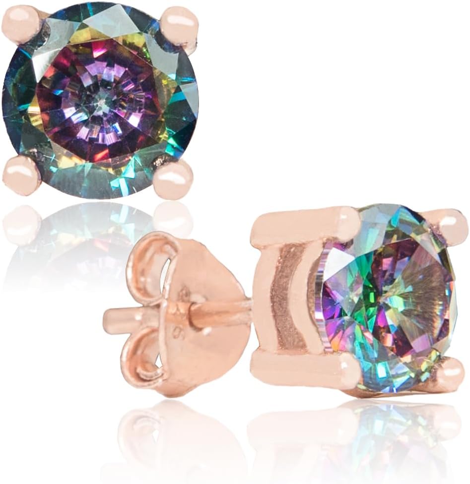 Handcrafted Rose Gold Plated Natural Mystic Topaz Sterling Silver Stud Earrings