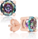 Handcrafted Rose Gold Plated Natural Mystic Topaz Sterling Silver Stud Earrings