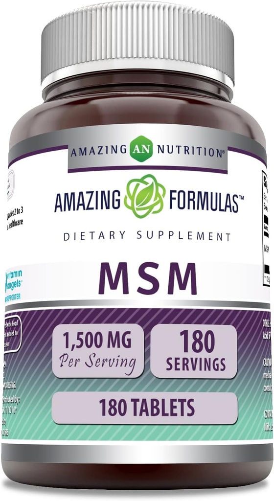 Fórmulas asombrosas MSM (Methylsulfonylmethane) Suplemento Silencio 1500 Mg Por Serving Suplemento Silencio 180 Tablets ← Non-GMO ANTE Gluten Free ← Made in USA