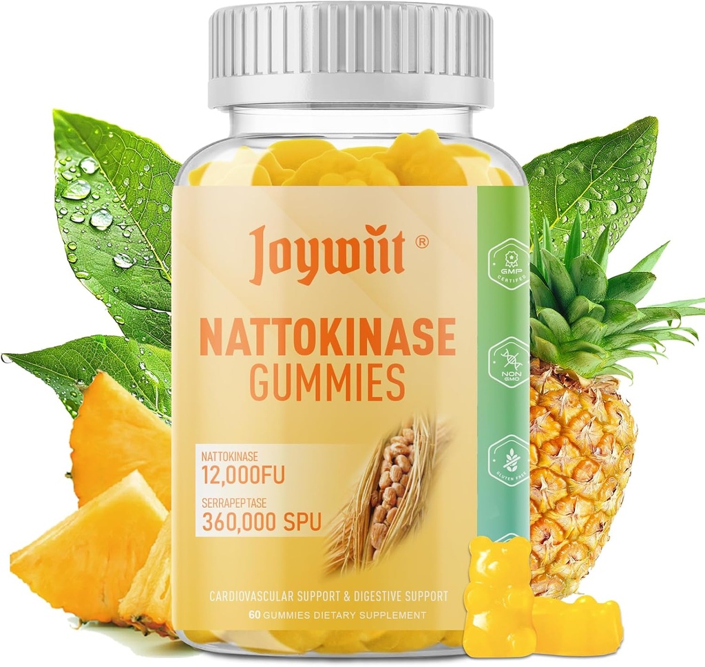 Nattokinase Gummies 12,000 FU, Serrapeptase Gummies 360,000 SPU Enzyme Suplemento con Bromelain Papain " Inulin for Circulatory, Gut, Digestion Support, Vegan, Non GMO, 60 Condes