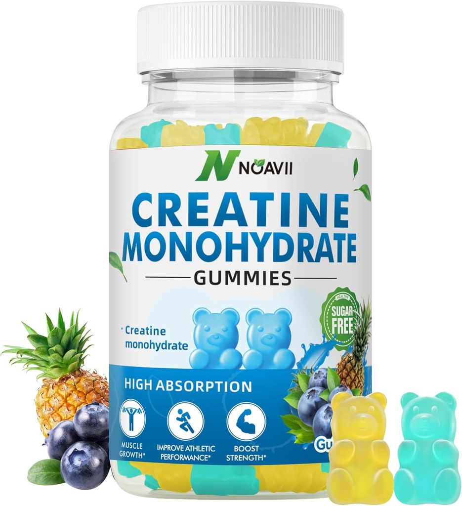 Cretina Monohydrate Gummies 5000mg para Hombres &amp; Mujeres, Chewables Cretina Monohidrato para la fuerza muscular, Muscle Builder, Energy Boost, Pre-Workout Suplemento(90 Conde)-Blueberry Pineapple