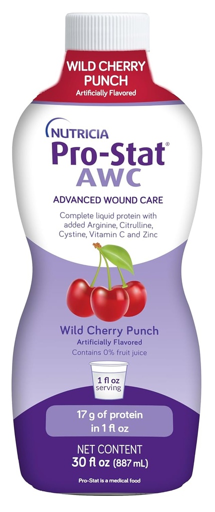 Pro-Stat Advanced Wound Care (AWC), Concentrated Liquid Protein Medical Food - Wild Cherry Punch Flavor, 30 Fl Oz botella