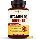 NUEVO AGE Vitamina D3 5000 UI 125mcg Softgels - Soporte para inmunes, fuerte salud de huesos - sin gluten, sin gluten, sin lácteos, 1 año de suministro (360 Softgels (Pack de 1))