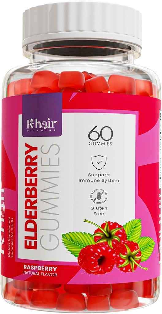 Khair Halal Elderberry Gummies - Super Antioxidantes Suplemento, Boost Immunity & Fights Seasonal Allergies - Non GMO, Vegetarian, Gluten Free, Gelatin Free &amp; Halal Vitamins - 60 Gummies