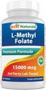 Best Naturals Metil Folate 15000 mcg (15mg) (Most Bio-Available) 60 Tablets - Apoya la función de crecimiento de la formación celular, cerebro, memoria, salud cardiovascular (60 Cuenta (Pack of 1))
