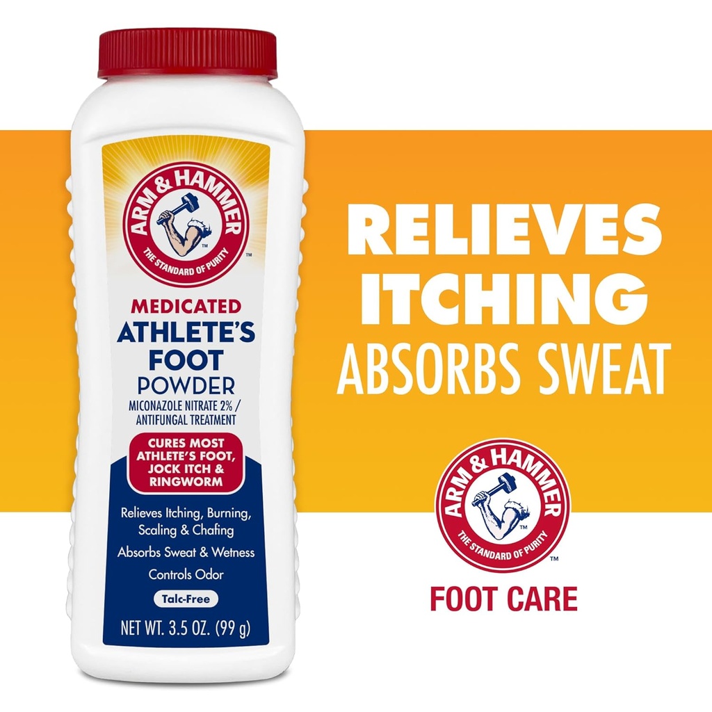 Arm &amp; Hammer Athlete's Foot Powder - Antifungal Treatment for Feet with Baking Soda - Relieves Itching, Burning, and Odor - Clinically Proven Formula - 3.5 oz 4 Pack (4)