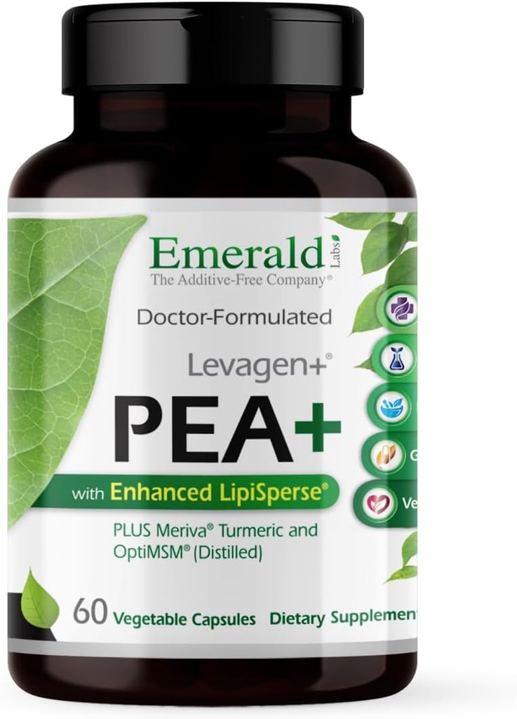 Laboratorios Esmeraldas Pea+ con Levagen+ - Soporte Conjunto " Salud muscular con Meriva Curcumin, OptiMSM " Levagen+ Pea* - No GMO, Vegan, Sin gluten - 60 cápsulas vegetales