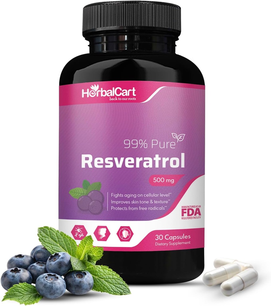 Resveratrol puro 500mg – Antioxidante, Envejecimiento saludable y apoyo a la salud cardíaca
