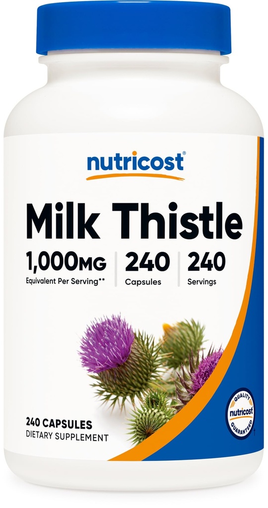 Nutricost Milk Thistle 1000mg Equivalente, 240 cápsulas - 250mg de 4:1 Extracto - Vegan, No GMO y Gluten Gratis