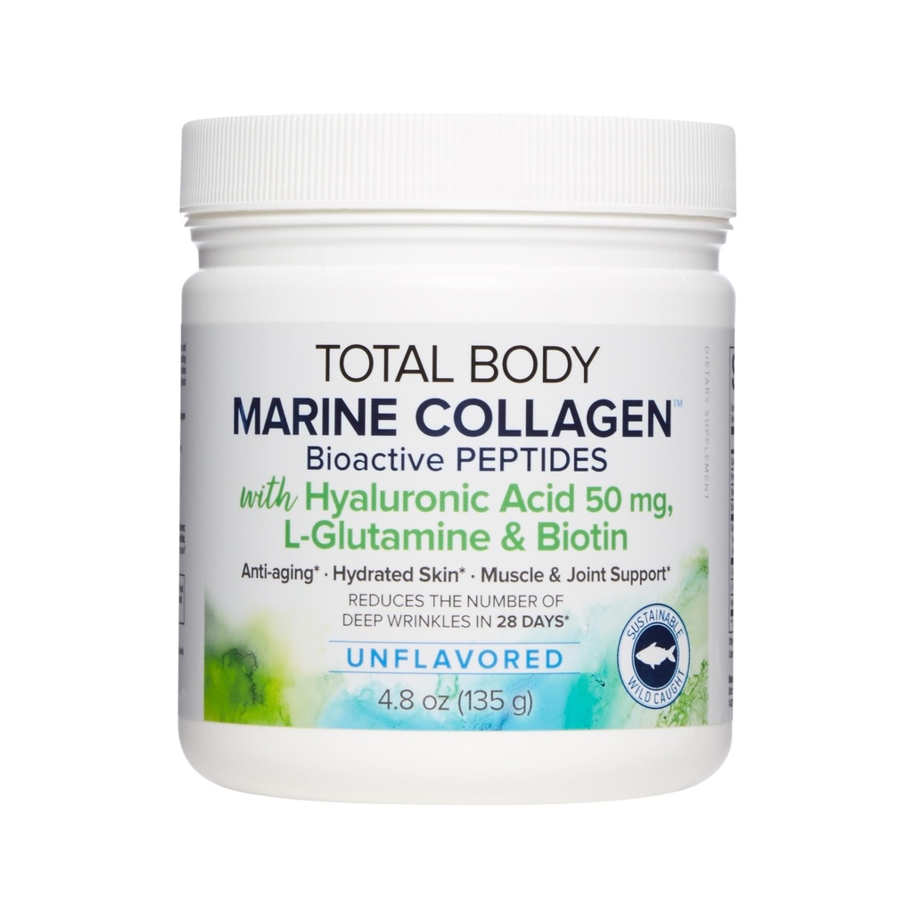 Natural Factors Total Body Marine Collagen, Bioactive Peptides Powder for Healthy Skin, Hair & Joints, Unflavored, 4.8 Oz