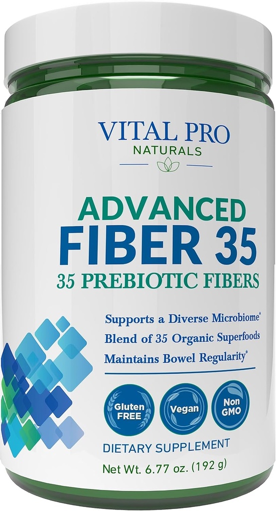 Vital Pro Naturals - Avanzado Fibra 35 Powder Suplemento de Apoyo dietético y Estreñimiento ocasional con 35 fibras prebióticas y 35 Superalimentos orgánicos para la regularidad intestinal, 6,77 oz