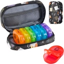 Serfeymi Organizador semanal de píldoras de viaje 2 veces al día AM Upgraded Rainbow Pill Box 7 Day with Portable Zipper PU Leather Pill Case, Medicine Organizer for Pills, Vitamins, Fish Oils - Black 02