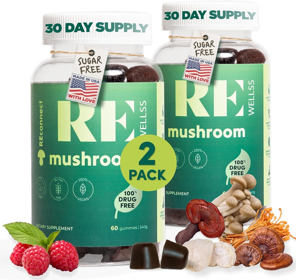 Magic Mushroom Gummies for Adults I Veg Low Carb Lion's Mane Supplement I Mushroom Supplement ← Chaga Cordyceps Shiitake Turquía ANTE Cognitive & Immune Support Boost Energy Focus Mood ← 2 Pack
