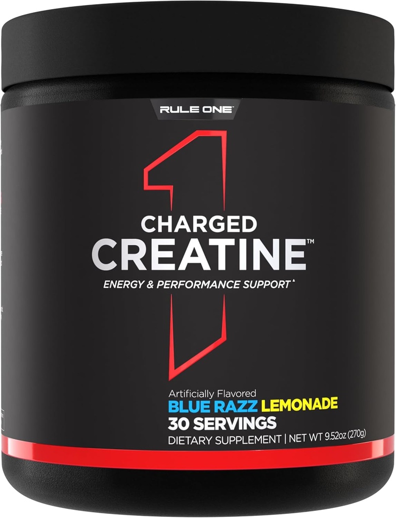 Regla 1 Creatina Cargada - Suplemento de entrenamiento de múltiples movimientos con crema, electrolito y líquidos energéticos para intensidad, rendimiento, soporte de hidratación (30 servidumbres, Limonada de Raz Azul)