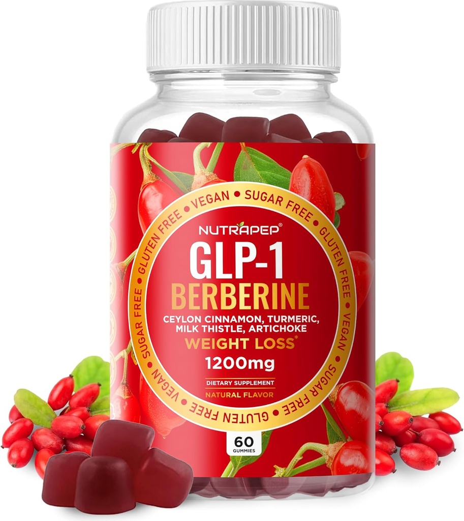 Premium Berberine HCl GLP-1 Weight Loss Gummies (1200mg) con Ceylon Cinnamon Turmeric Milk Thistle Artichoke - Sugar Free Gluten Free High Potency GLP1 Support Suplemento