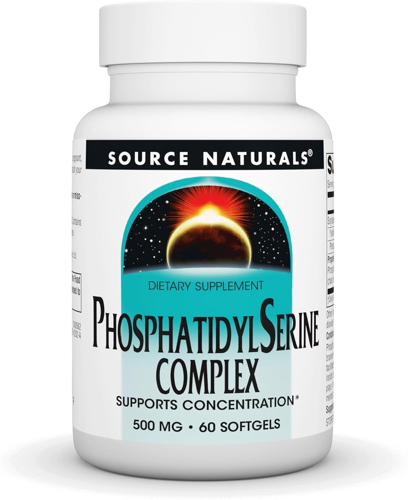 Source Naturals Phosphatidyl Serine Complex Stablilized Enzyme Supplement 500mg - 100% Pure - 60 Softgels