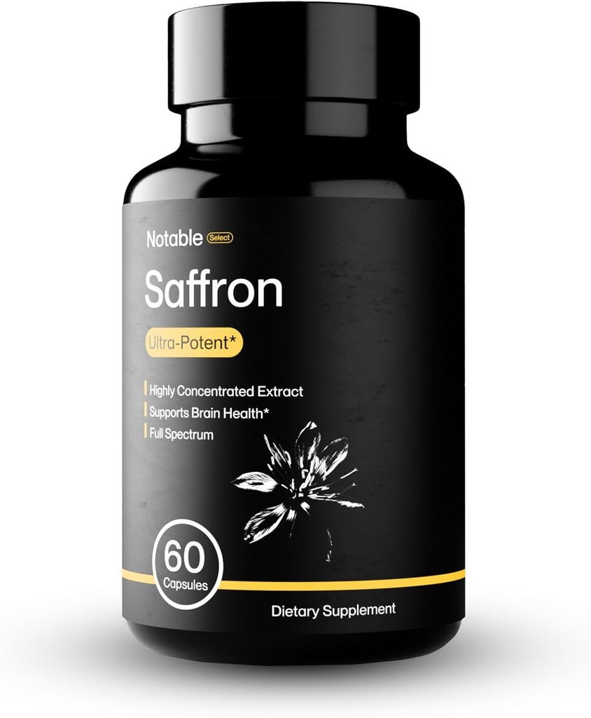 Notable Ultra-Potent Saffron Extract Capsules TENIDO 30mg TENIDO 20% Polyphenols, 7,5% Crocins, y 3% Safranal TEN soporta Mood, Eye Health, Memory, & Focus TEN 60 Day Supply