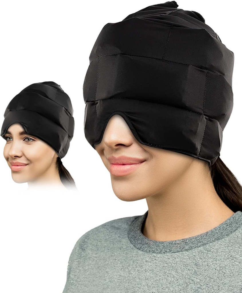 Dolor de cabeza y Migraine Relief Ice Cap Tortura Patented Wearable Headache Relief Hat for Migraines, Chemo, Sinus Relief, Head Tension ¦ Comfortable, Stretchy, Dark, Long Duración Terapia fría