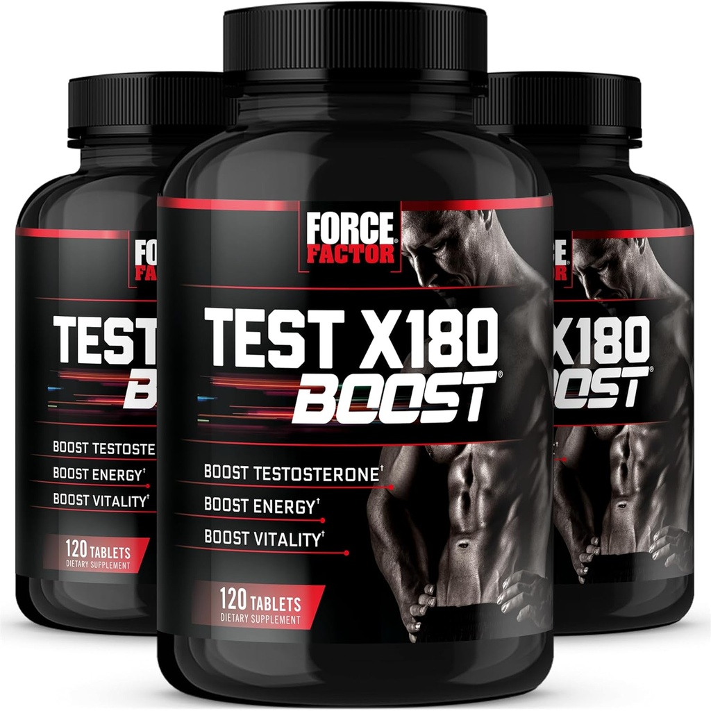 Prueba de Factor de Fuerza X180 Boost, Booster de Testosterona y Suplemento de Energía para Hombres, Energía Boost, Aumento de la resistencia y mejora de la vitalidad, con D-Aspartic Acid y Fenugreek, 120 Conde (Pack of 3)