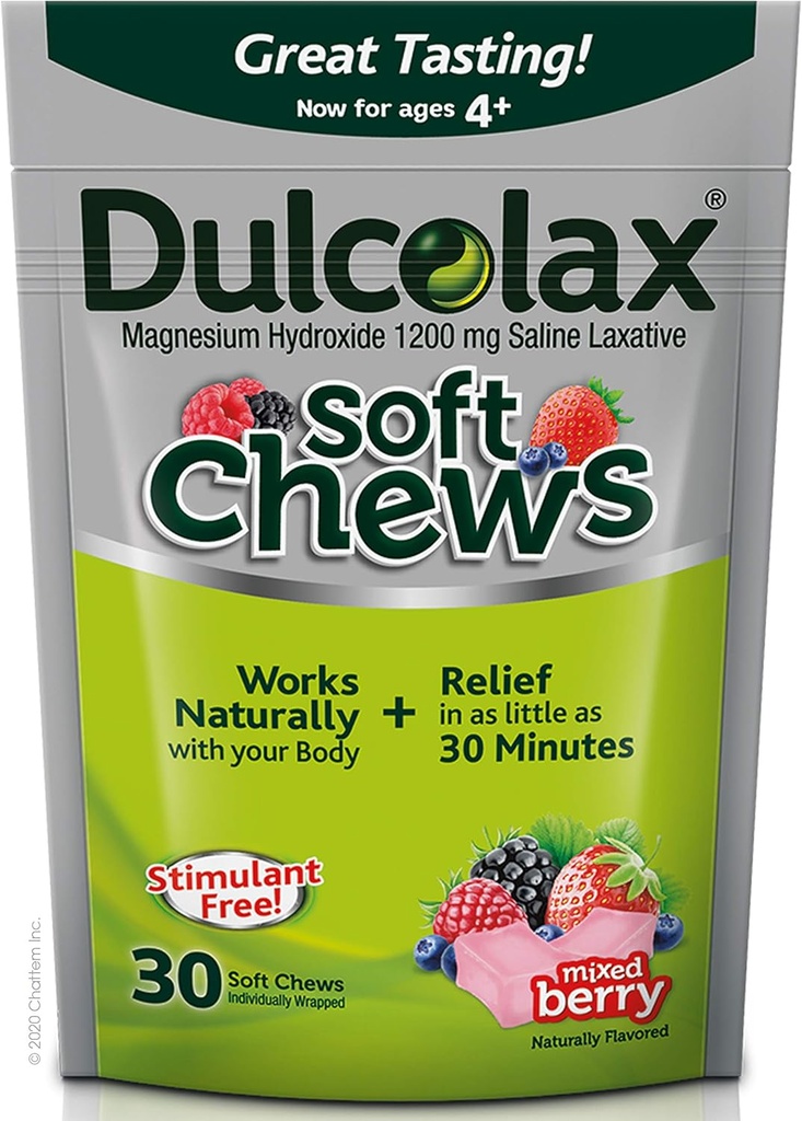 Dulcolax Soft Chews Saline Laxative Mixed Berry (60ct &amp; 30ct) 1200mg Magnesium Hydroxide Gentle Constipation Relief