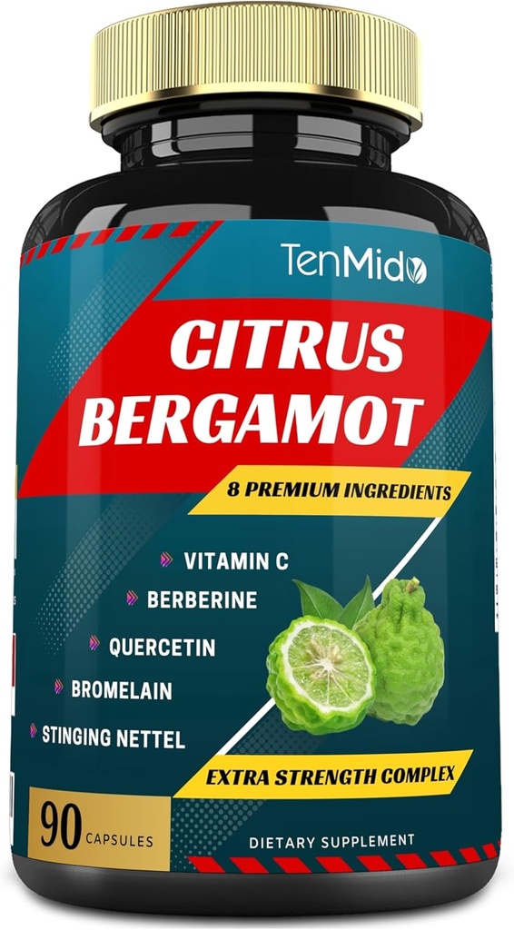 Citrus Bergamot Extract Capsules with VitaminC, Berberine, Quercetin, Bromelain, Echinacea, Black Pepper - 3 Months Supply, 90caps