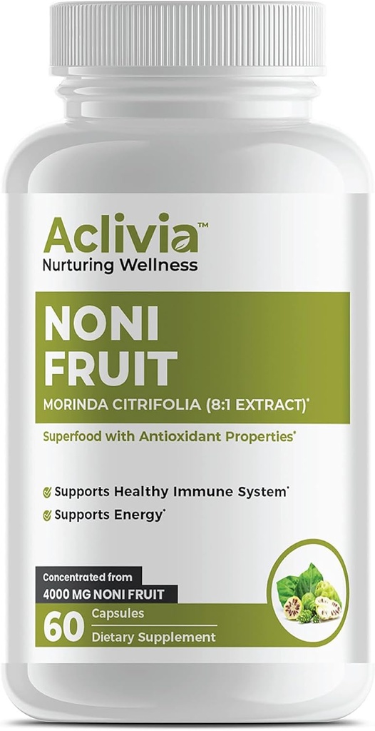 Organic Hawaiian Noni Fruit Capsules 4000 mg - Morinda Citrifolia Suplemento - Non-GMO, Gluten-Free, USA Made, No Artificial Additives (60 Count)