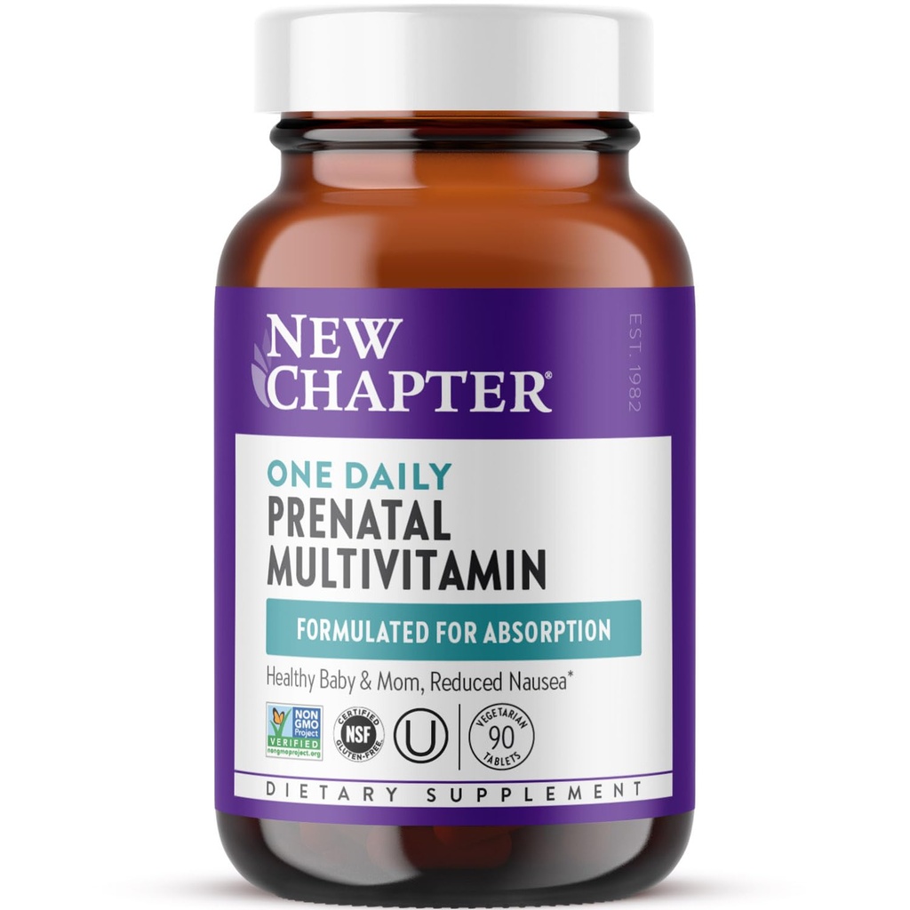 New Chapter Prenatal Vitamins, One Daily Prenatal Multivitamin with Methylfolate + Choline for Healthy Mom & Baby, Gluten Free " Non-GMO, 90 Count