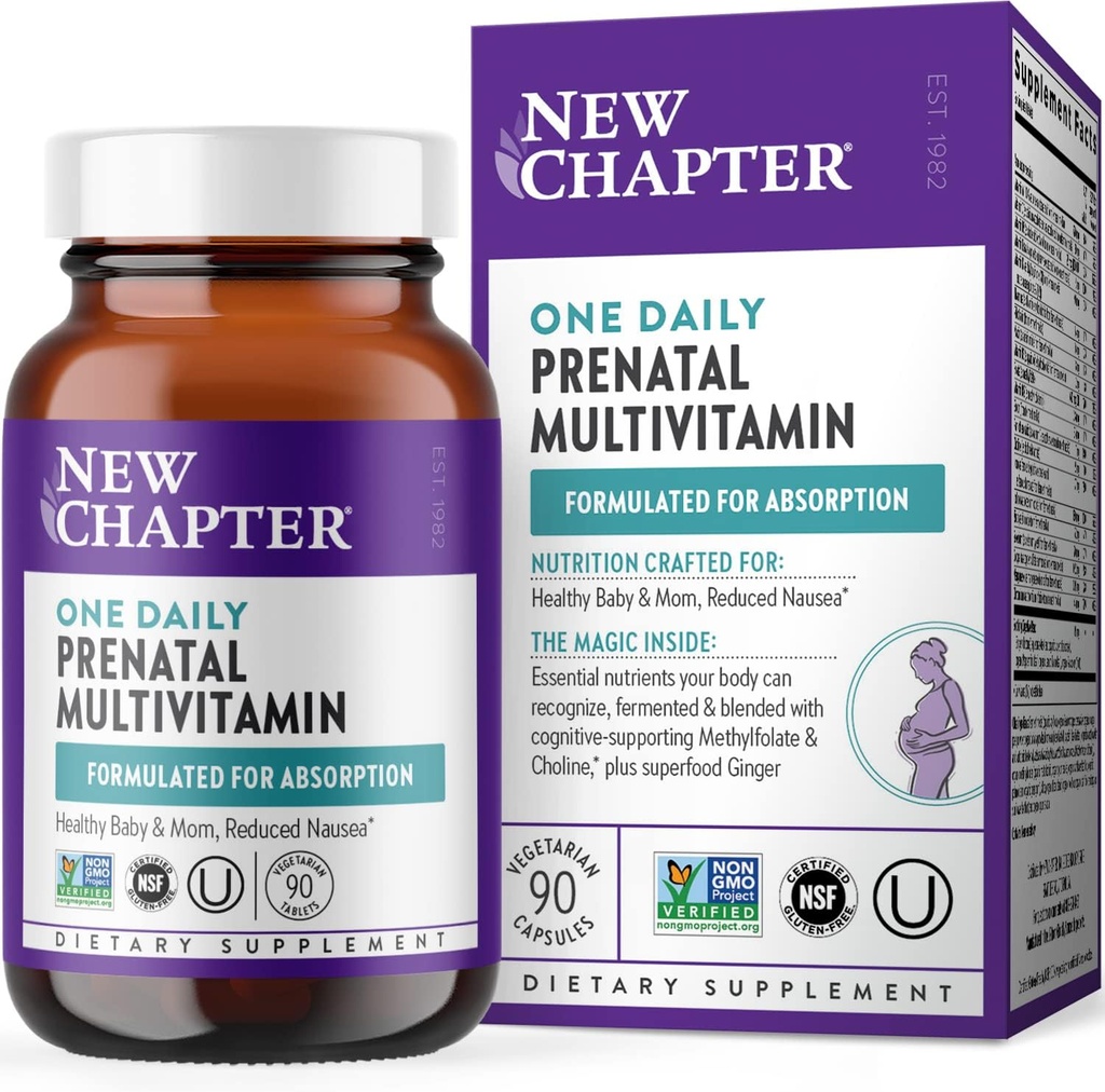 New Chapter Prenatal Vitamins, One Daily Prenatal Multivitamin with Methylfolate + Choline for Healthy Mom & Baby, Gluten Free " Non-GMO, 90 Count
