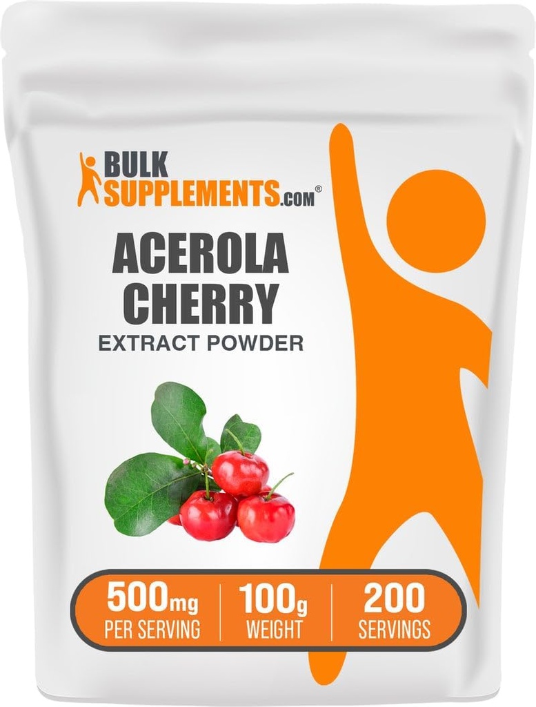 BulkSupplements.com Acerola Cherry Extract Powder - Natural Vitamin C Supplement, Acerola Cherry Powder - Vegan &amp; Gluten Free, 500mg per Serving, 100g (3.5 oz) (Pack of 1)