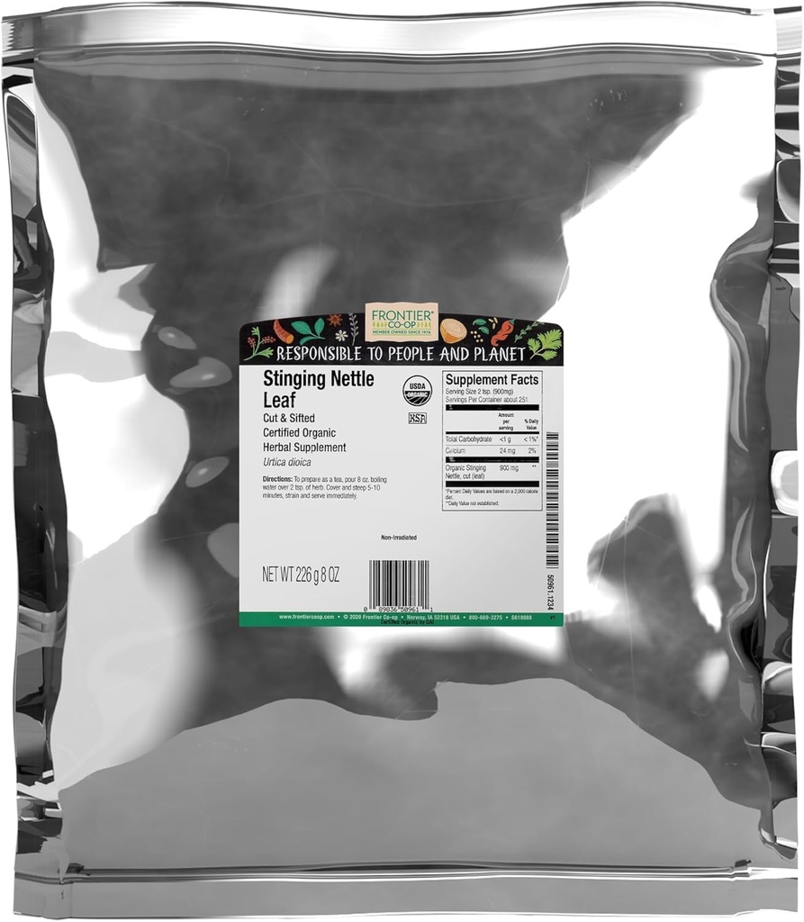 Frontier Co-op Organic Sting Nettle Leaf, 1lb Bulk Bag, Cut &amp; Sifted - Ideal para hacer té nettle, Kosher certificado
