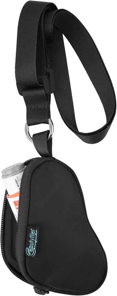 Beautyflier Asma Inhaler Case Lanyard Holder Keychain Travel Handy Mini Bag para adultos y niños, no incluye Inhaler (Black)