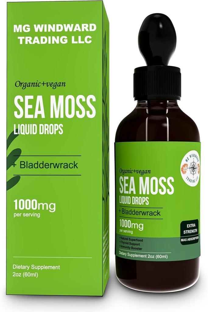 Organic Sea Moss Liquid Drops | 30,000 MG | Sea Moss with Bladderwrack, Elderberry | 4X Stronger Organic Sea Moss Than Pills and Capsules for Overall Healthy Life! 1 Bottle