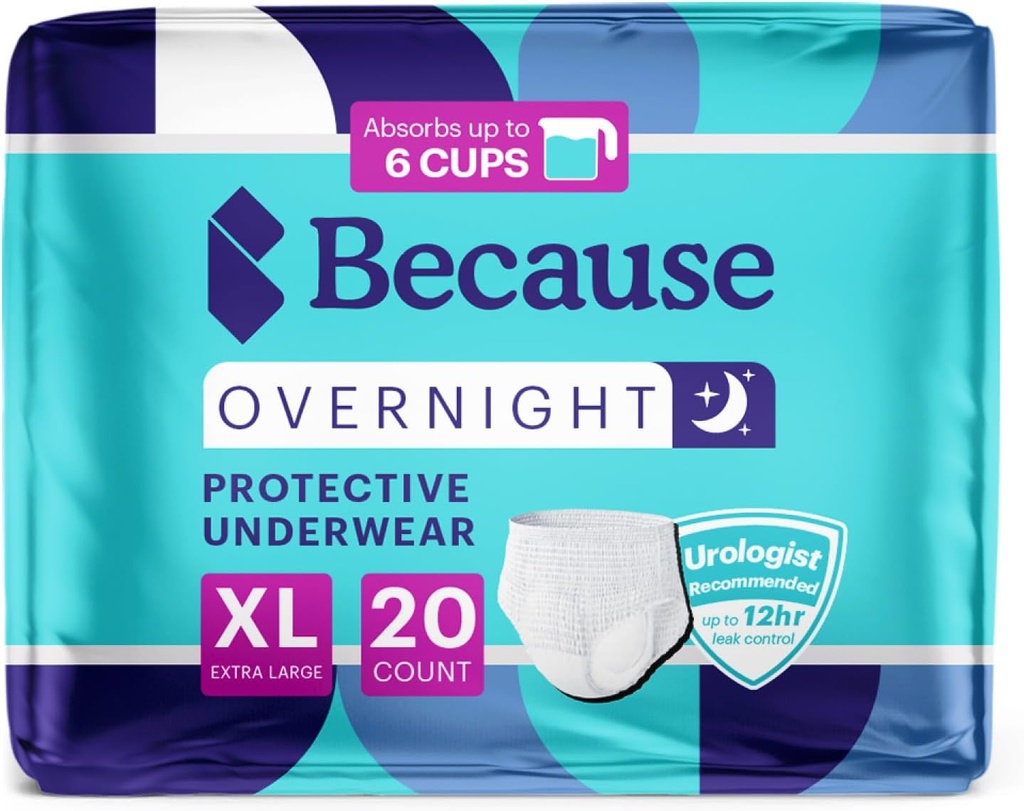 Porque durante la noche Absorbency Pull Ups - Adult Disposable Incontinence Underwear, Extra Absorbent Nighttime Briefs for Hombres y Mujeres, Blanco, XLarge, 20 Cuenta