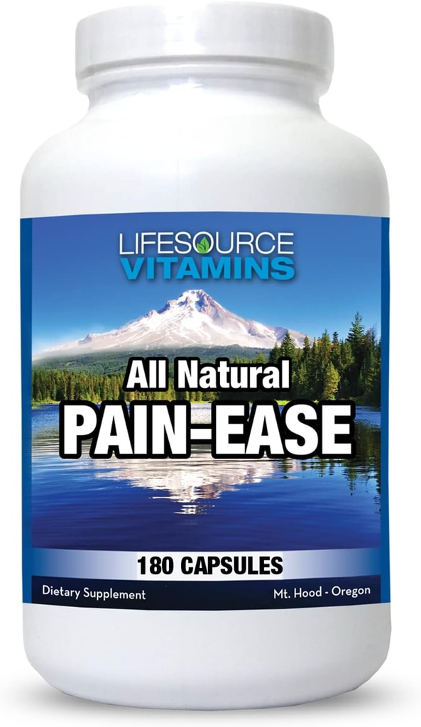 LifeSource Vitamins All Natural Pain Ease – 20 Synergistic Herbs and Enzymes That Naturally & Safely Support: Headaches & Migraines - Knees – Shoulders – Joints – Leg Pain – Tension