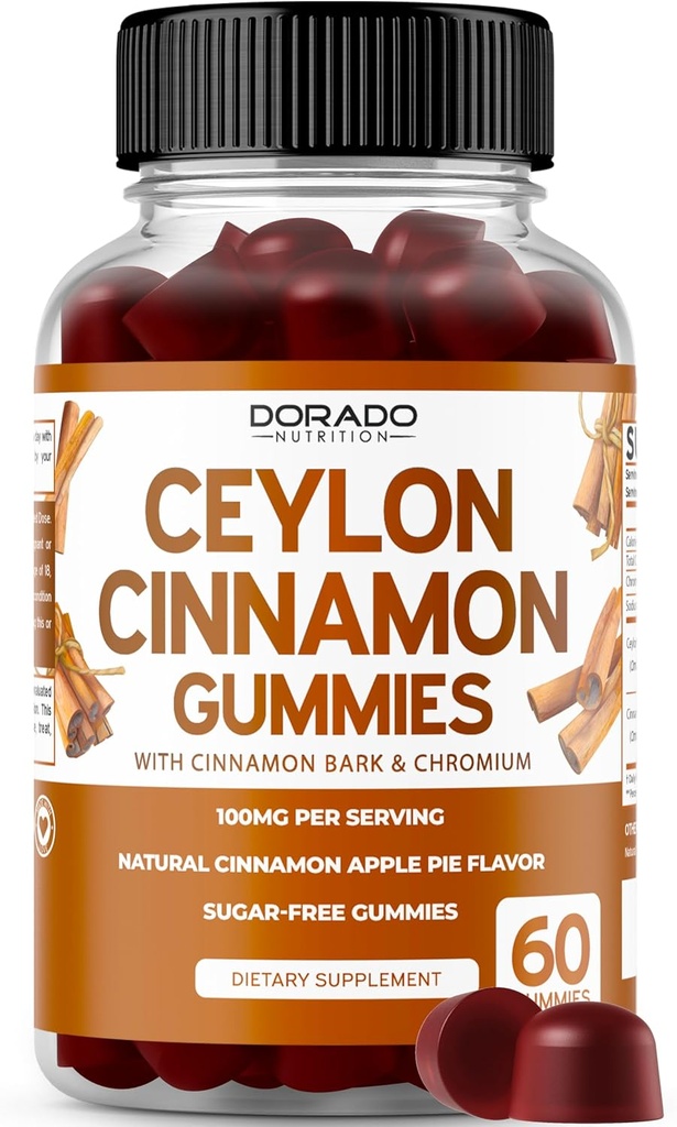 Ceylon Cinnamon Gummies (60 Conde) Apple Cider Vinegar Cinnamon, Turmeric, Berberine &amp; Ginseng para la Digestión Asistencia general de bienestar - Suplementos de Ceylán - Vegan Safe &amp; USA Made
