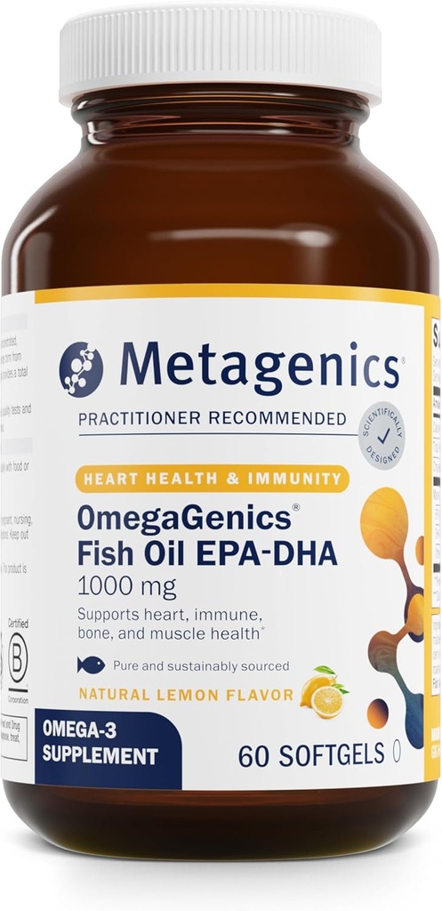 Metagenics OmegaGenics EPA-DHA 1000 mg - High Potency Omega-3 Fish Oil Supplement for Heart, Brain &amp; Joint Health* - Fuente sostenible - 60 Softgels