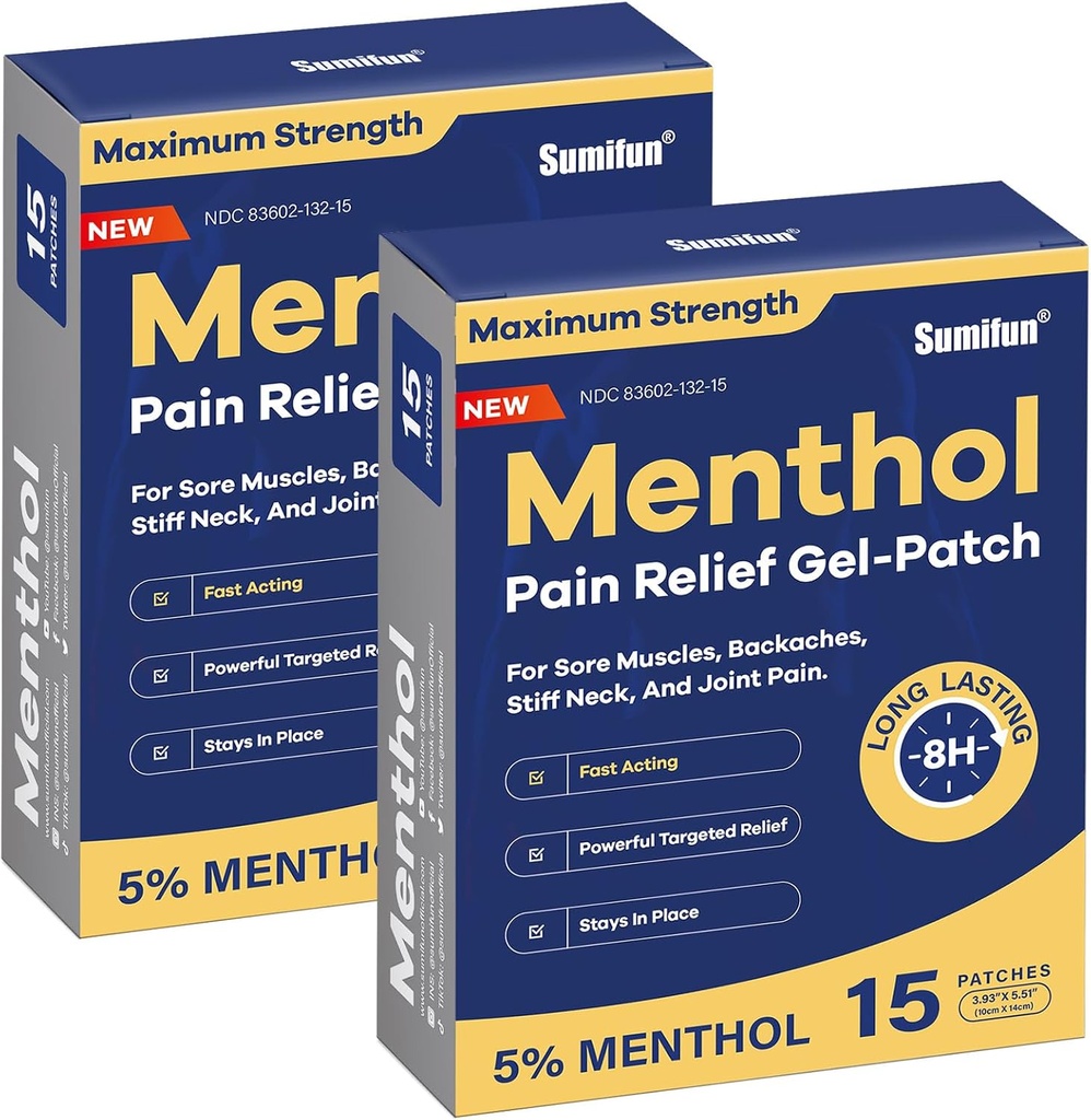 Sumifun 5% Menthol Pain Relief Patches - 30 Conde Pain Patches for Neck,Shoulder, Elbow, Knee & Back Pain Relief - Baja Back Pain Relief Products - Menthol Maximum Strength Pain Relief Patches
