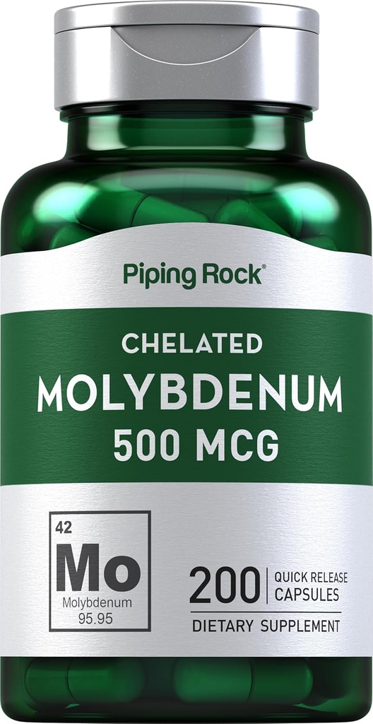 Piping Rock Molybdenum Suplemento TEN 500 mcg ANTE 200 Capsules TEN Chelated Molybdenum Amino Acid ANTE No GMO, Gluten Free