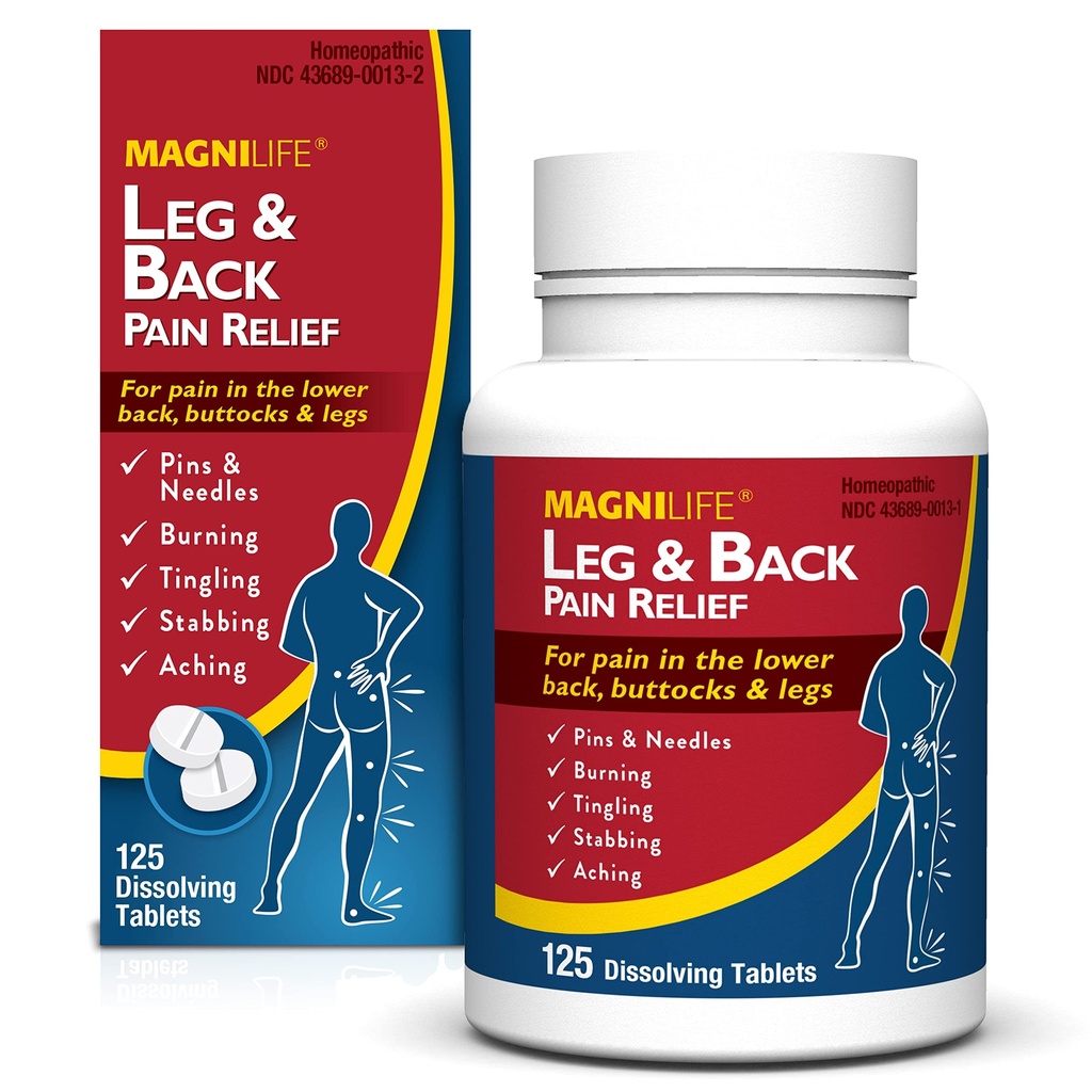 MagniLife Leg &amp; Dolor trasero, Alivio de Dolor de acción rápida, Naturalmente Soothe Burning, Tingling and Stabbing Pains, Symptomatic or Preventative, 125 Quick-Dissolve Tablets
