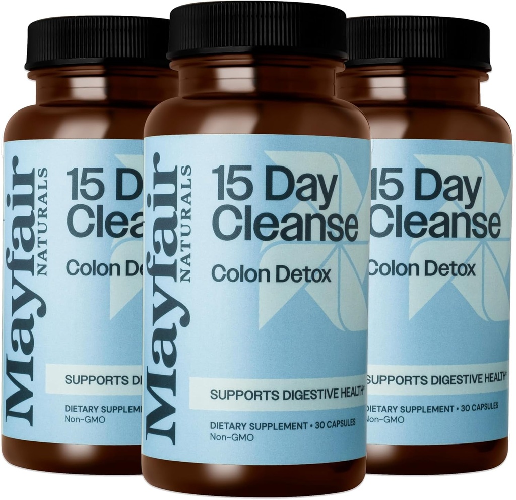 15 días de limpieza Colon Detox (3 Pack), Suplemento dietético, 30 cápsulas Cada (90 Total), Laxante natural para el estreñimiento y suplemento de salud digestivo