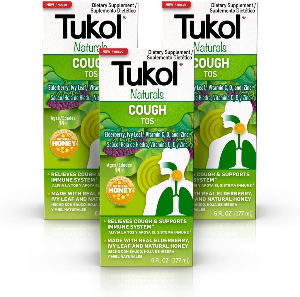 TUKOL Naturals Elderberry Syrup con Vitamina C, D y Zinc, Immune Support Suplemento con miel natural para adultos &amp; adolescentes, Herbal Elderberry Boost for Immunity & Antioxidant Support, 6oz, Pack de 3