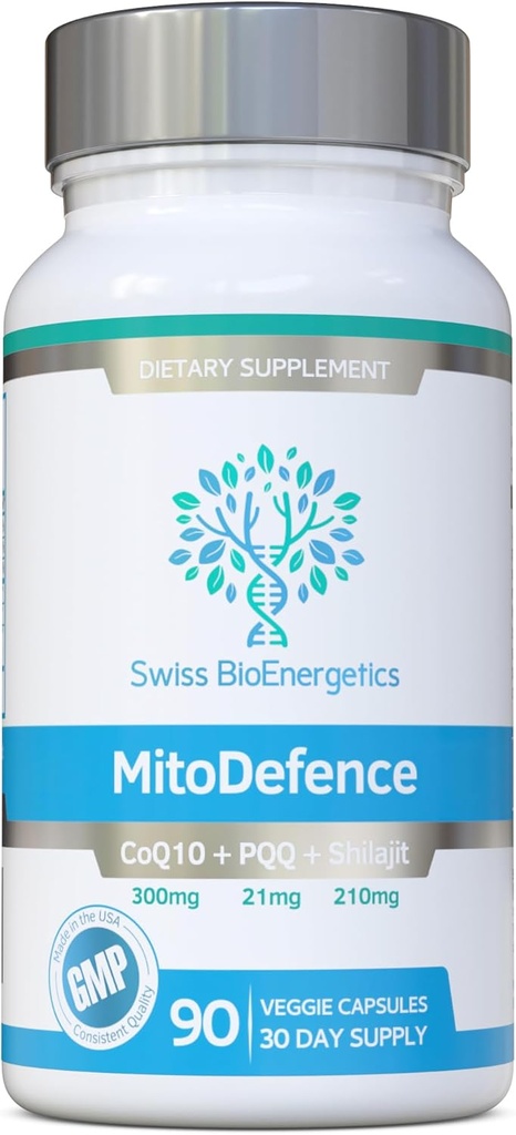 MitoDefence - 300mg CoQ10 con 21mg PQQ y 210mg Shilajit Dosis diaria - Soporte mitocondrial completo con absorción mejorada - Fabricado y probado en los EE.UU.