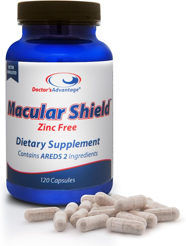 Beneficios del médico Vitaminas de los ojos de escudo sin cinc - 120 cápsulas, 30 días de suministro - Luteína y Zeaxanthin Suplementos con AREDS-2 Ingredientes para el soporte de ojos relacionados con la edad
