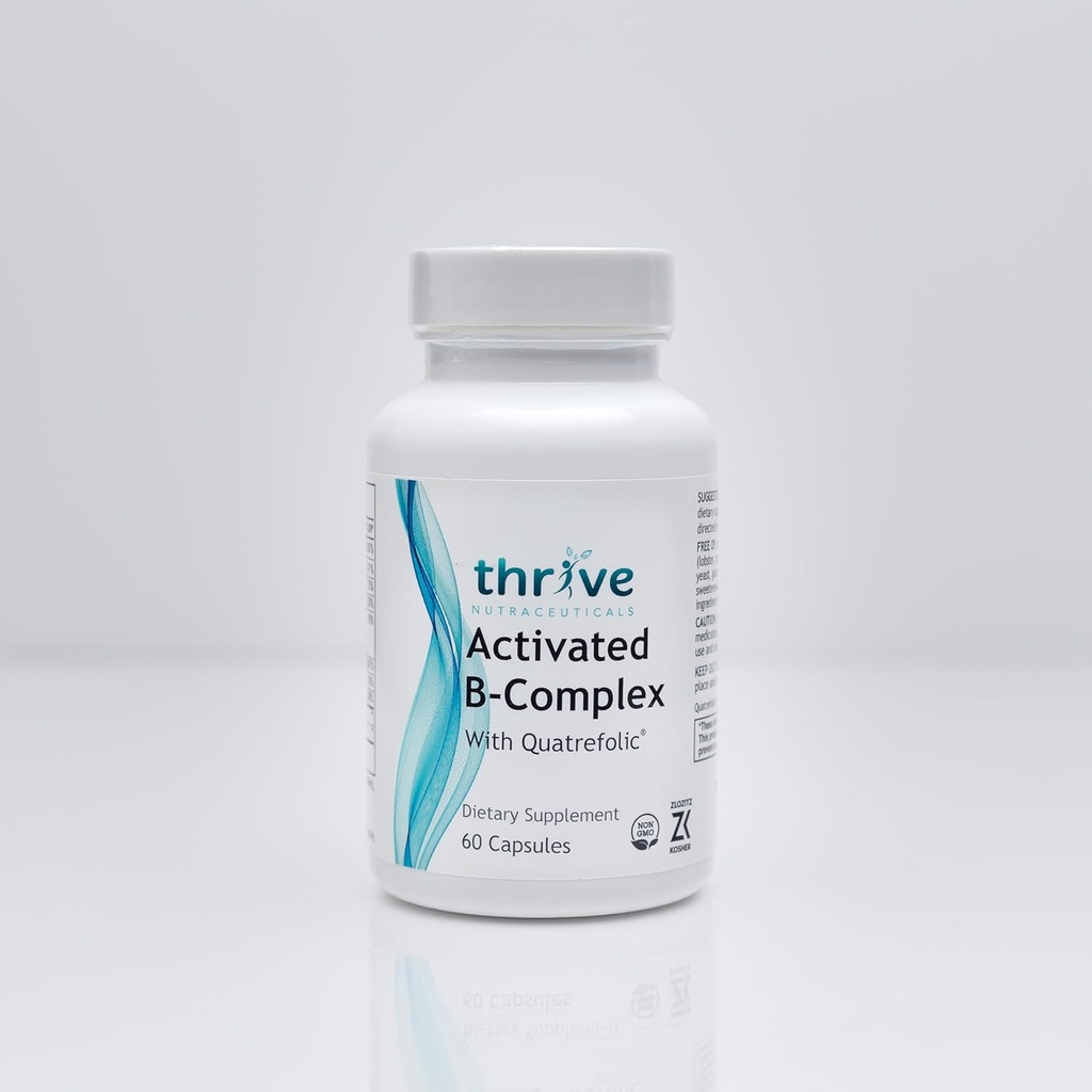 Nutracéuticos Thrive Activado B-Complex con Quatrefolic - 60 cápsulas no transgénicos - Suplemento dietético de Kosher para la salud óptima - libre de levadura y gluten, soporta la energía y la función cognitiva