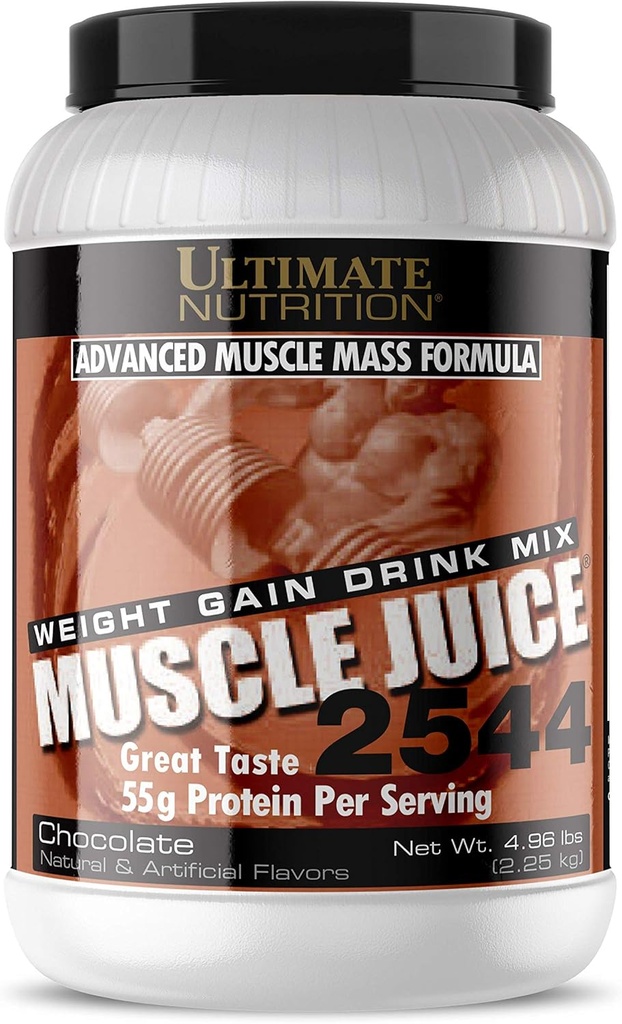 Ultimate Nutrition Muscle Juice, Weight Gain Drink Mix - Mass Gainer Workout Powder for Men &amp; Women - Suplemento para el crecimiento del músculo magro &amp; Immune Support with 55g Protein - Chocolate, 4.96lb