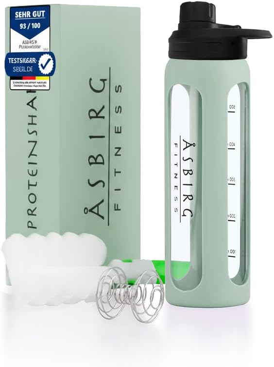 2.0 Fitness | Protein Shaker Made of Glass | Protein Shaker | Drinking Bottle | with Spiral Ball | 24 oz (Pastel Green)