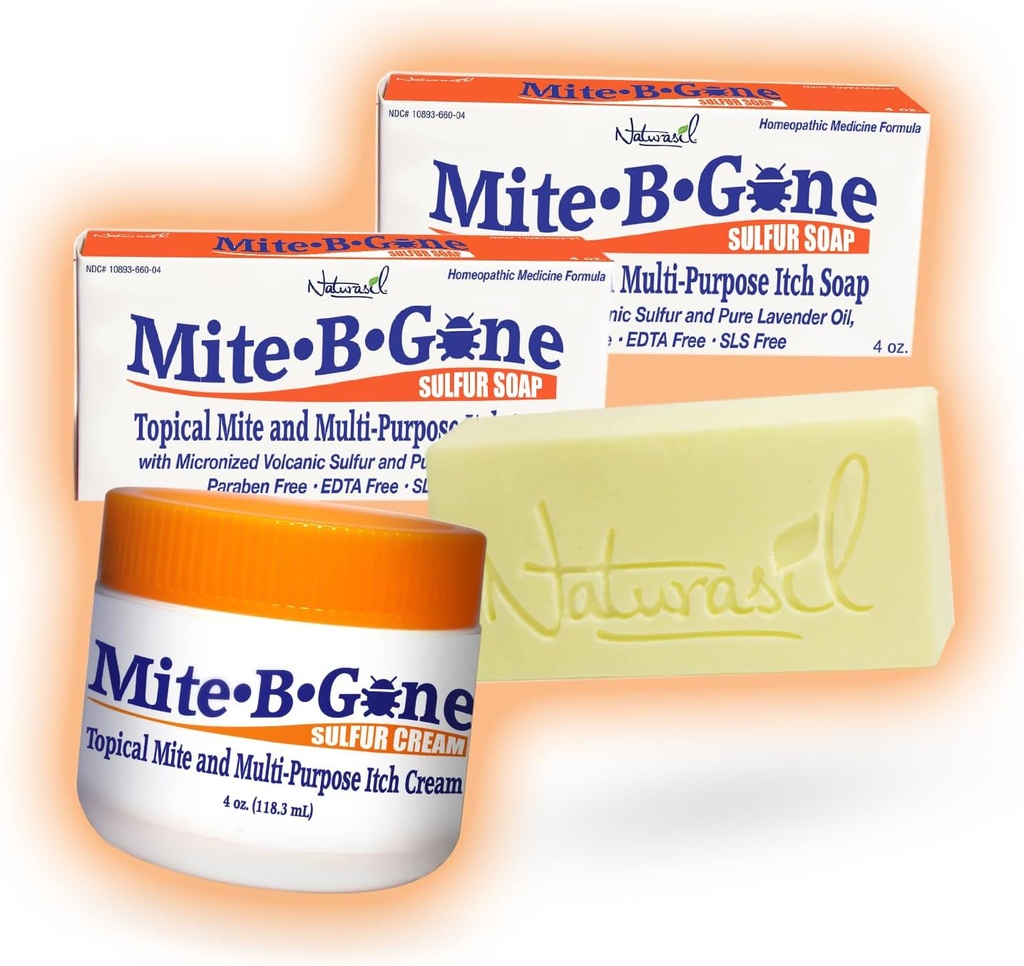 Fast-Acting Bug Bite Relief Pack by Mite-B-Gone - Calming Sulfur Cream + 2 Soaps ← Seguro para los niños y adultos sometidos Treats Insect &amp; Mosquito Bites, Itch &amp; Discomfort sometido All-Natural & Effective for All Skin Types
